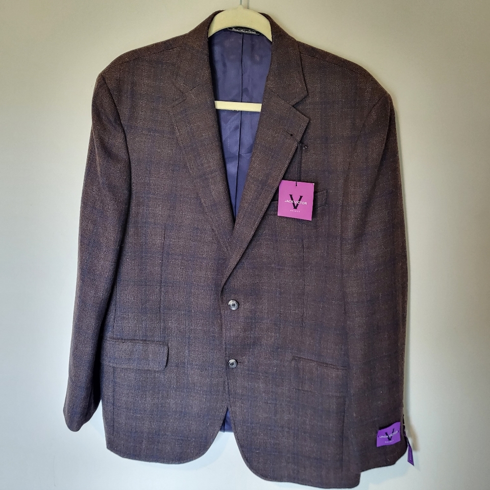 NWT Jack Victor Select Wool Sportcoat Blazer Size 42R MSRP $500 Brown and Blue